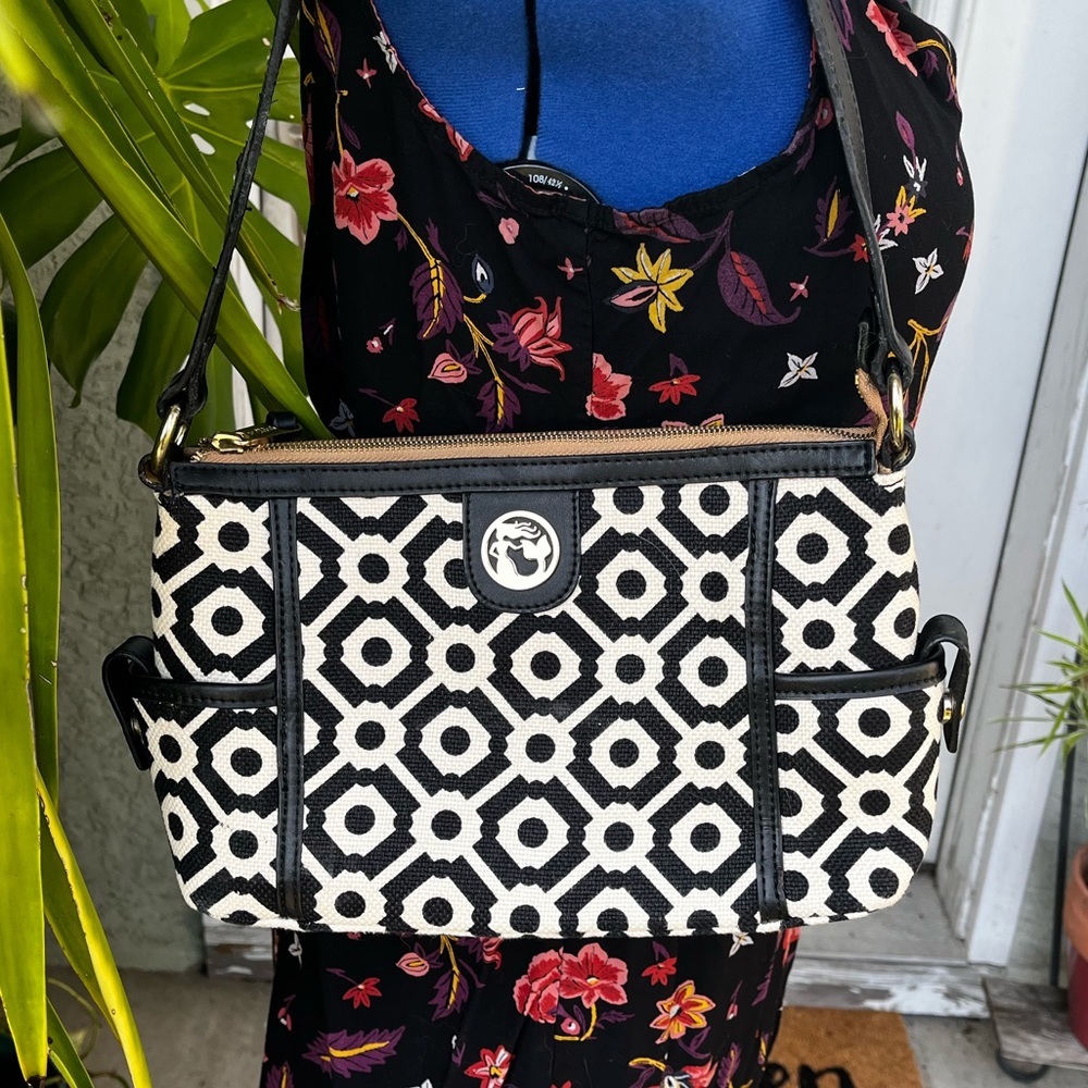 Spartina 449-Black & White Pender Simple Linen Shoulder Bag
